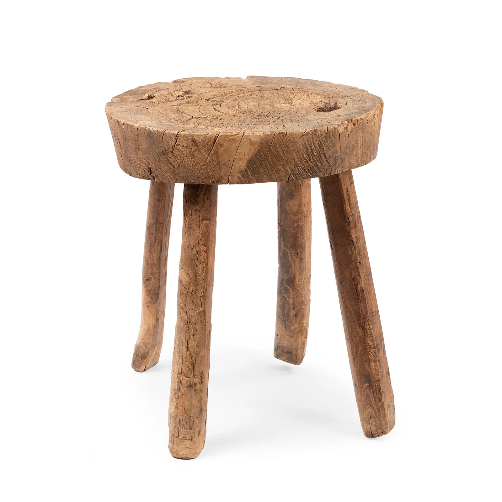 Rustic Elm Farmhouse Stool - 19th Century