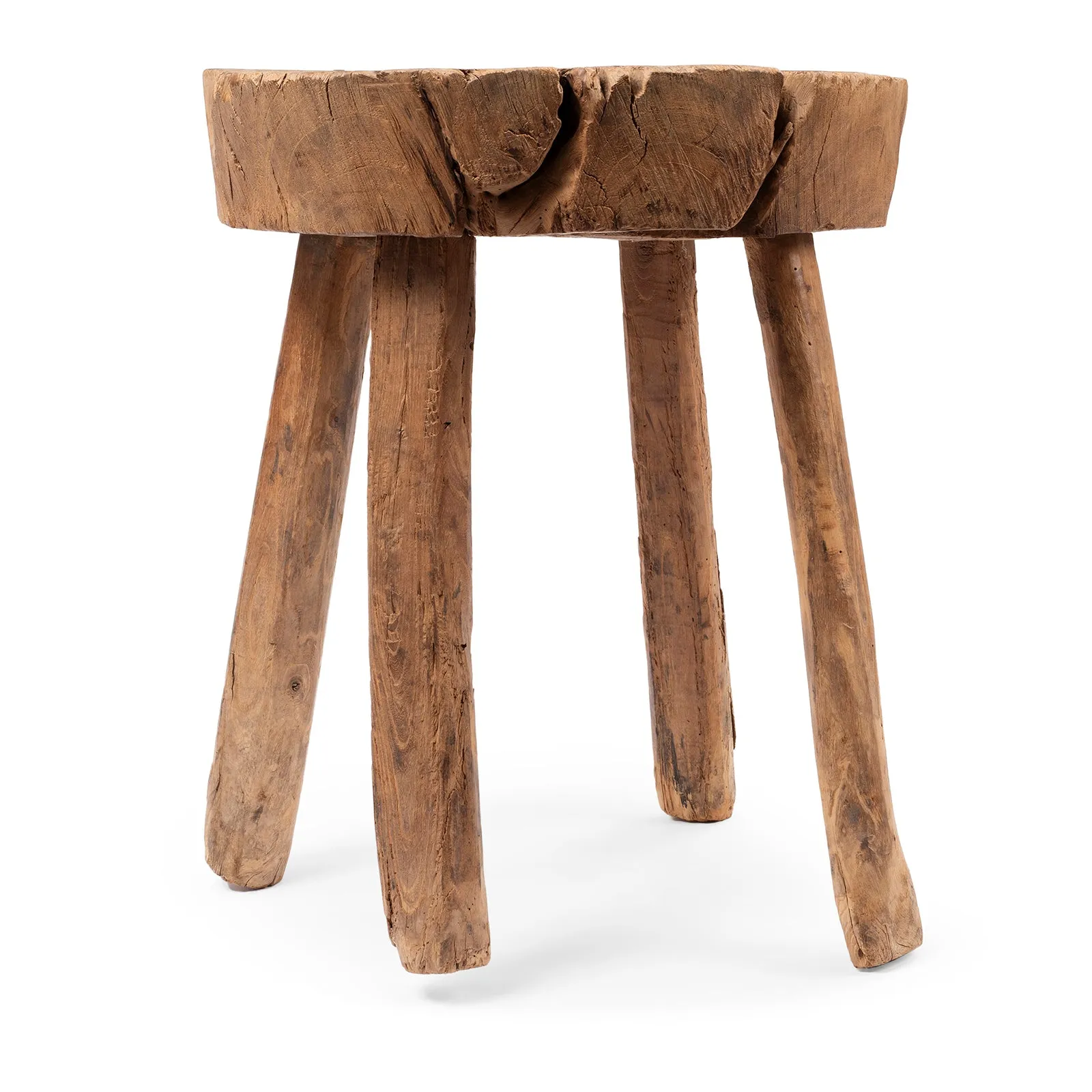Rustic Elm Farmhouse Stool - 19th Century