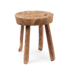 Rustic Elm Farmhouse Stool - 19th Century