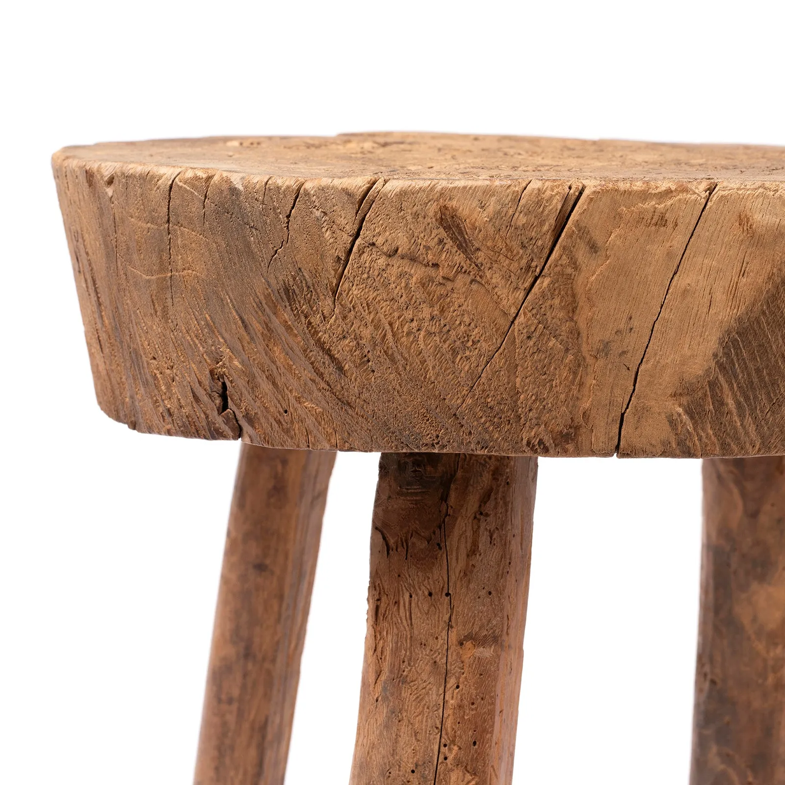Rustic Elm Farmhouse Stool - 19th Century