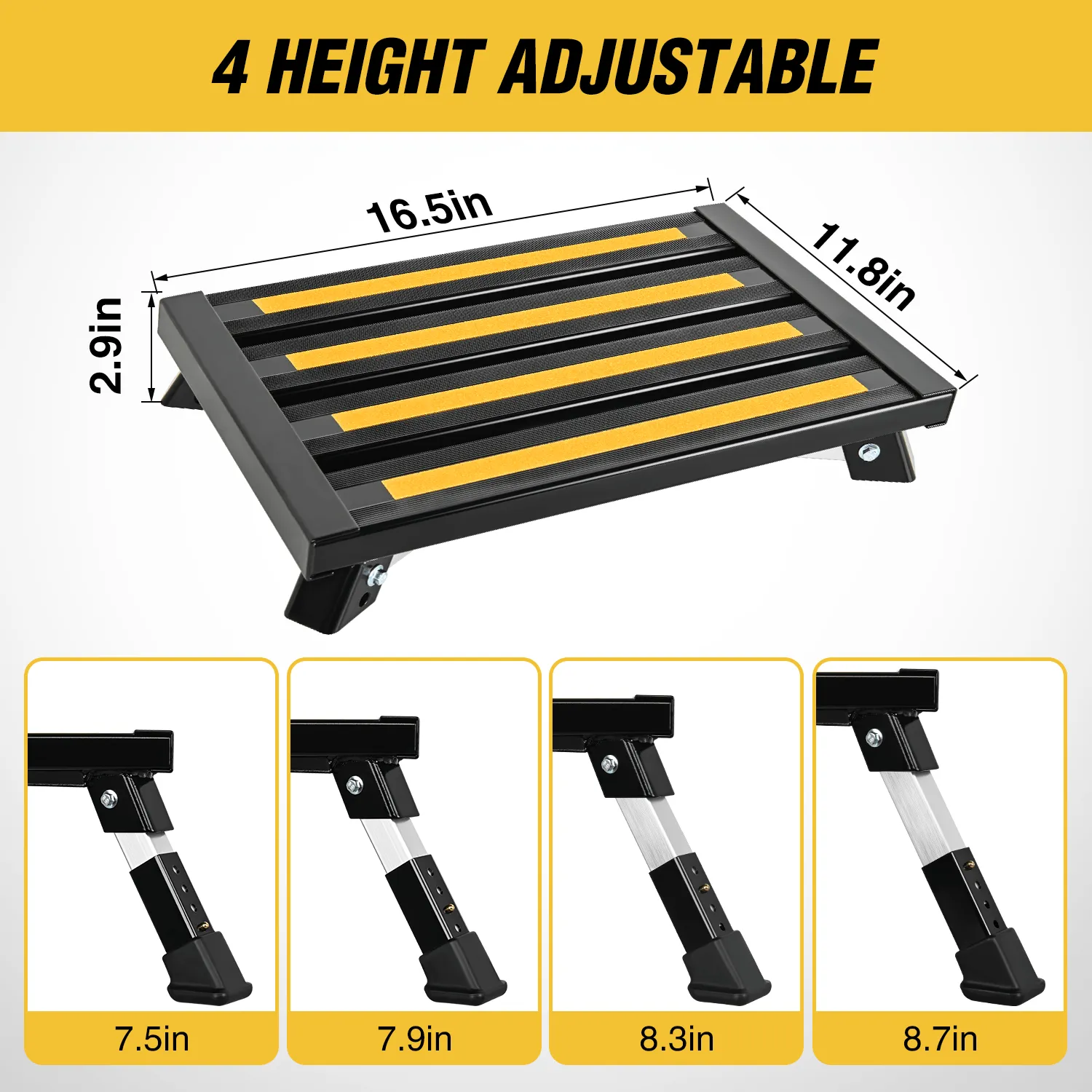 RV Black Folding Aluminum 4 Levels Adjustable Height Portable Platform Step