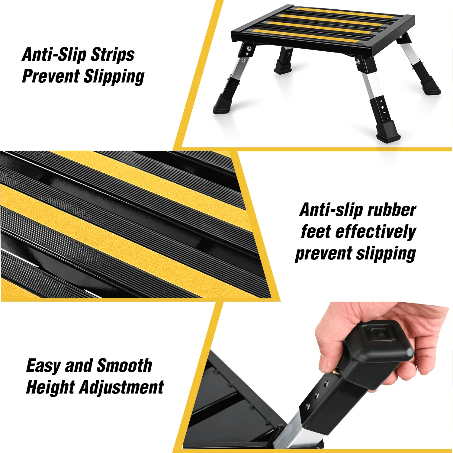RV Black Folding Aluminum 4 Levels Adjustable Height Portable Platform Step