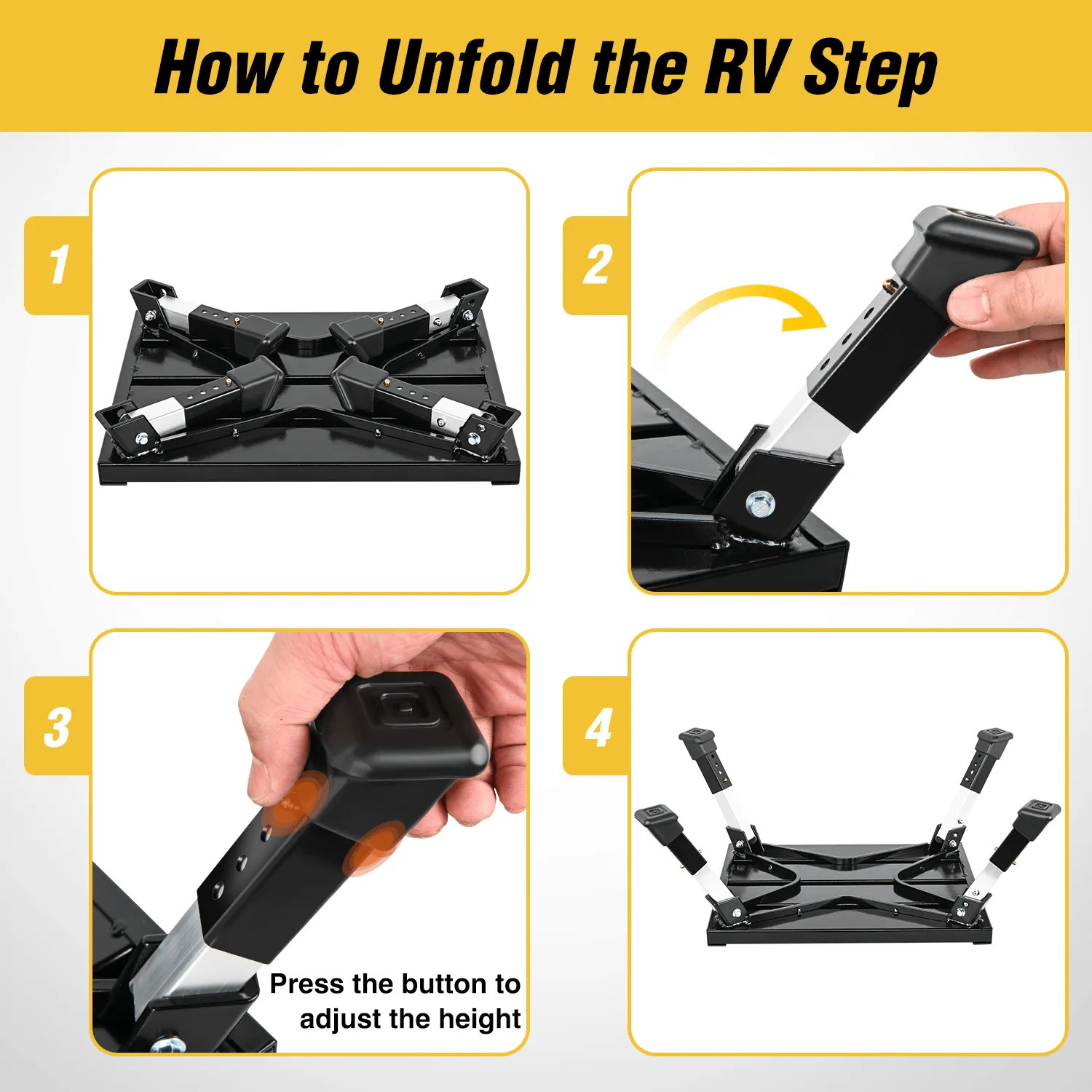 RV Black Folding Aluminum 4 Levels Adjustable Height Portable Platform Step