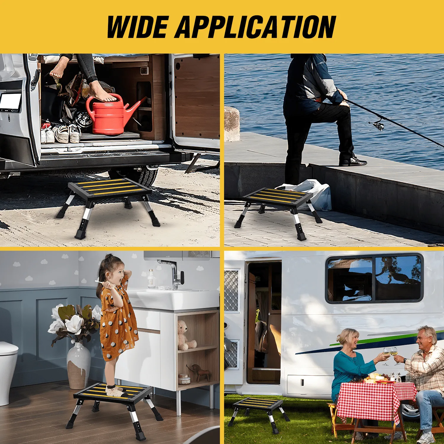 RV Black Folding Aluminum 4 Levels Adjustable Height Portable Platform Step