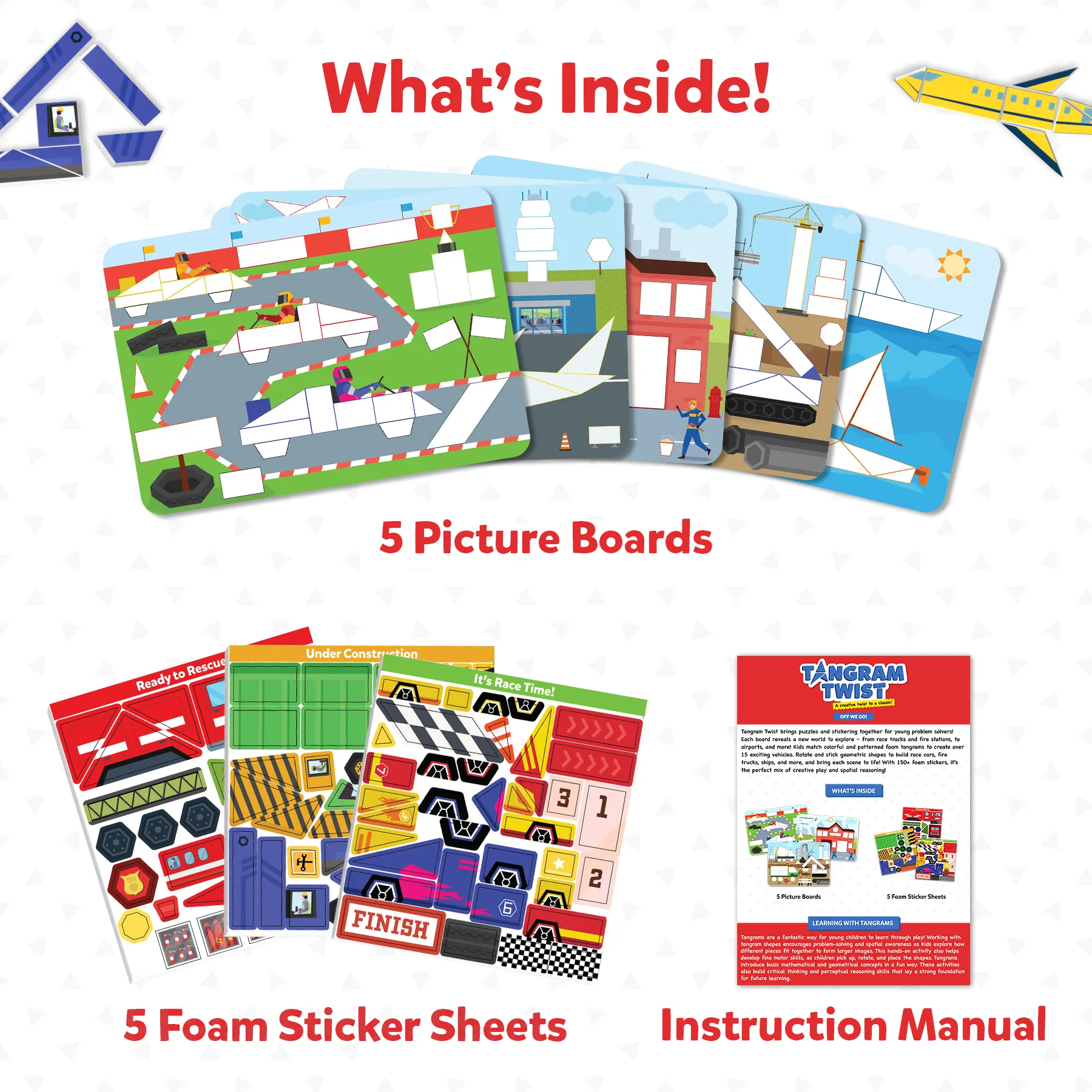 Skillmatics Art & Craft Activity - Tangram Twist, Vehicles, STEAM Toy, Craft Kits, Puzzles, DIY Activity, No Mess Sticker Art, Educational for Boys & Girls, Gifts for Ages 4, 5, 6, 7