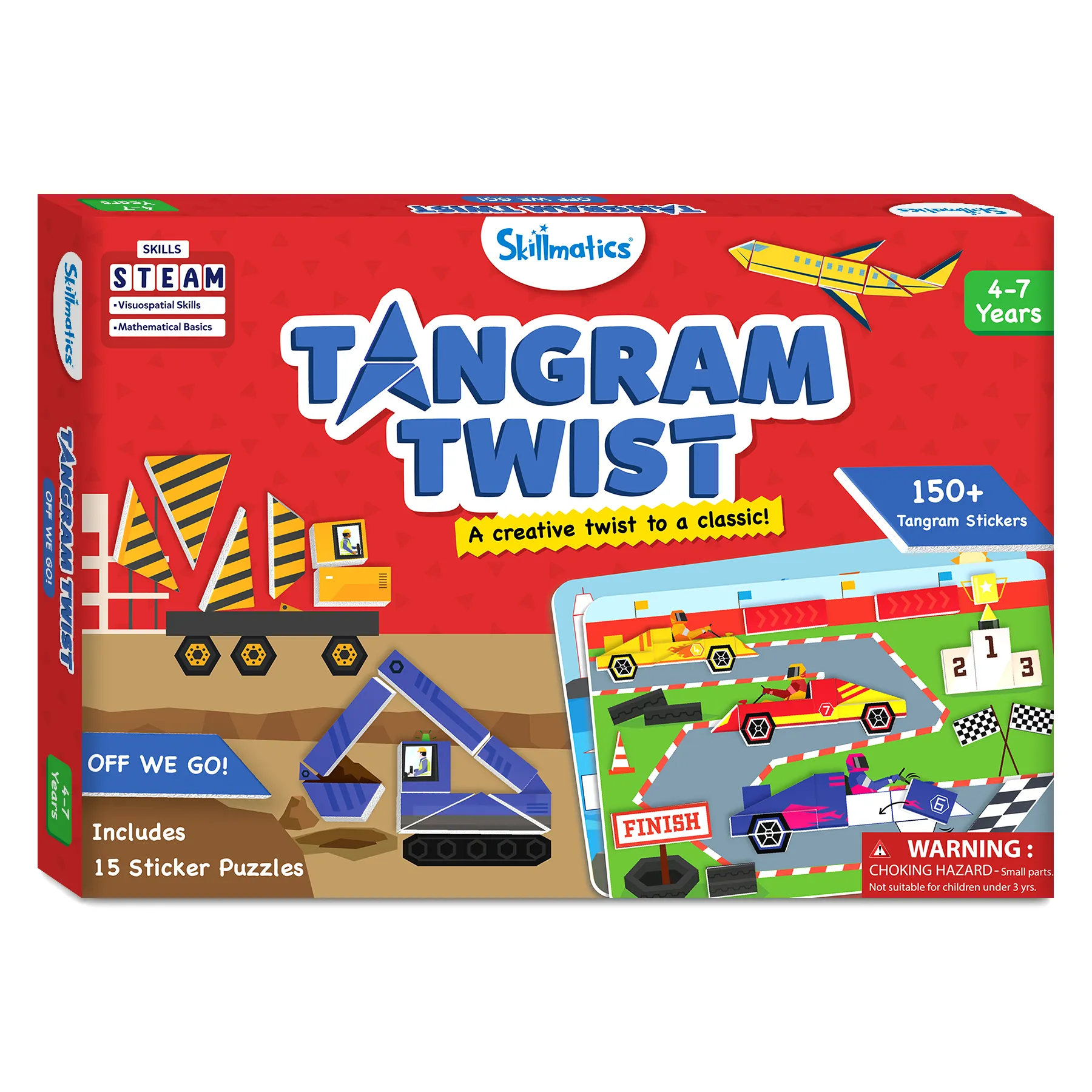 Skillmatics Art & Craft Activity - Tangram Twist, Vehicles, STEAM Toy, Craft Kits, Puzzles, DIY Activity, No Mess Sticker Art, Educational for Boys & Girls, Gifts for Ages 4, 5, 6, 7