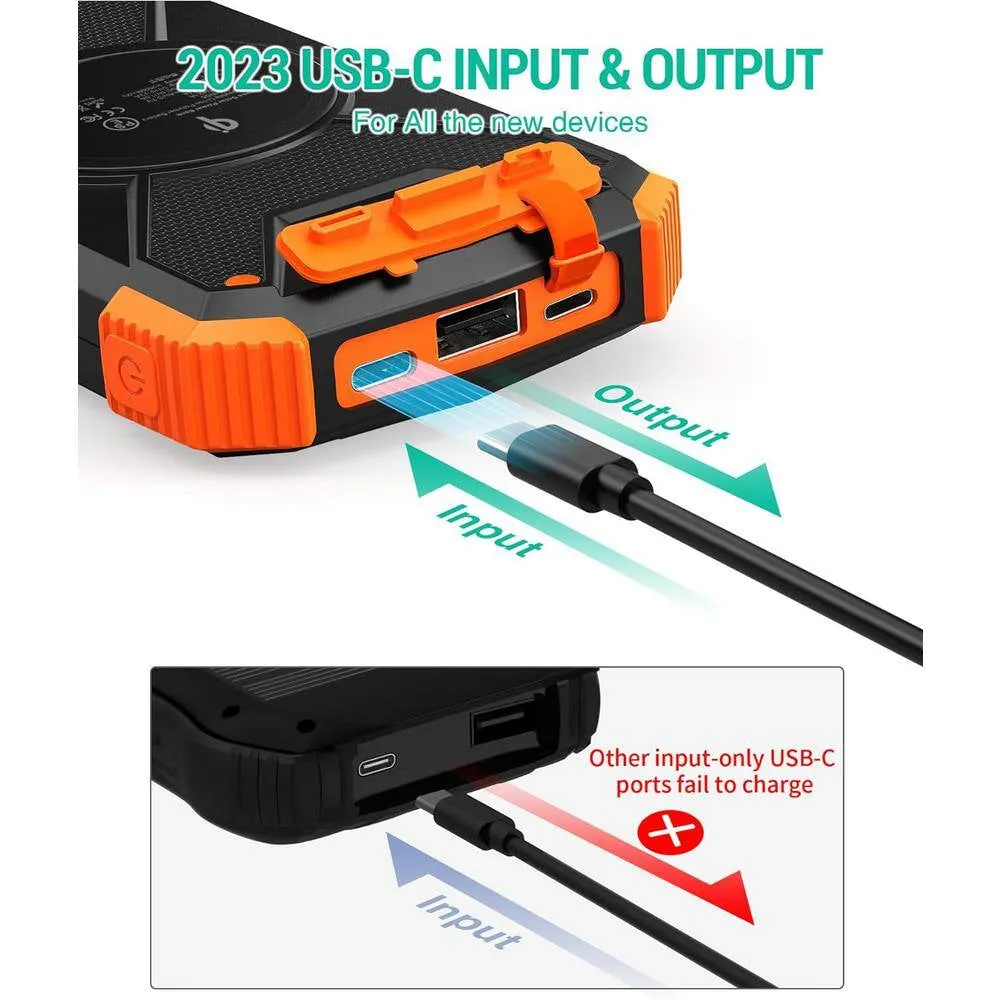 Solar Charger Power Bank 10,000Mah External Battery Pack Type C Input
