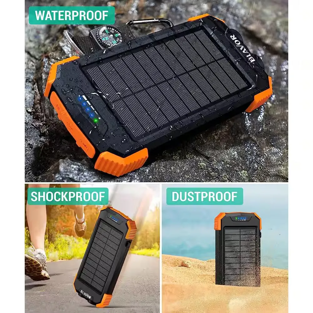 Solar Charger Power Bank 10,000Mah External Battery Pack Type C Input