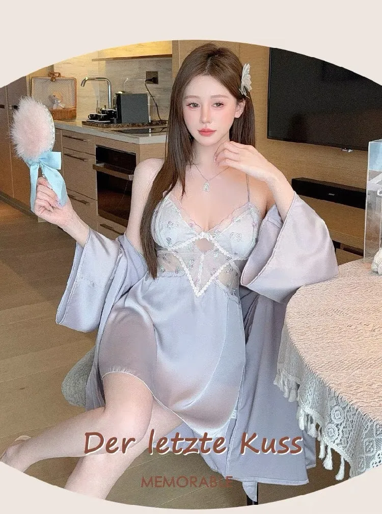 Summer New Ice Silk Pajamas Sexy V Lace Trim Slip Dress with Chest Pads, High-End Pure Desire Style Camisole