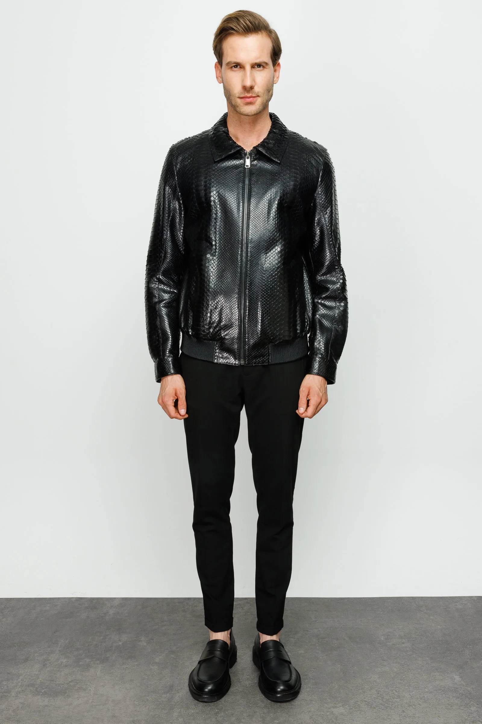 The Claribel Pythn Black Skin Leather Men Jacket