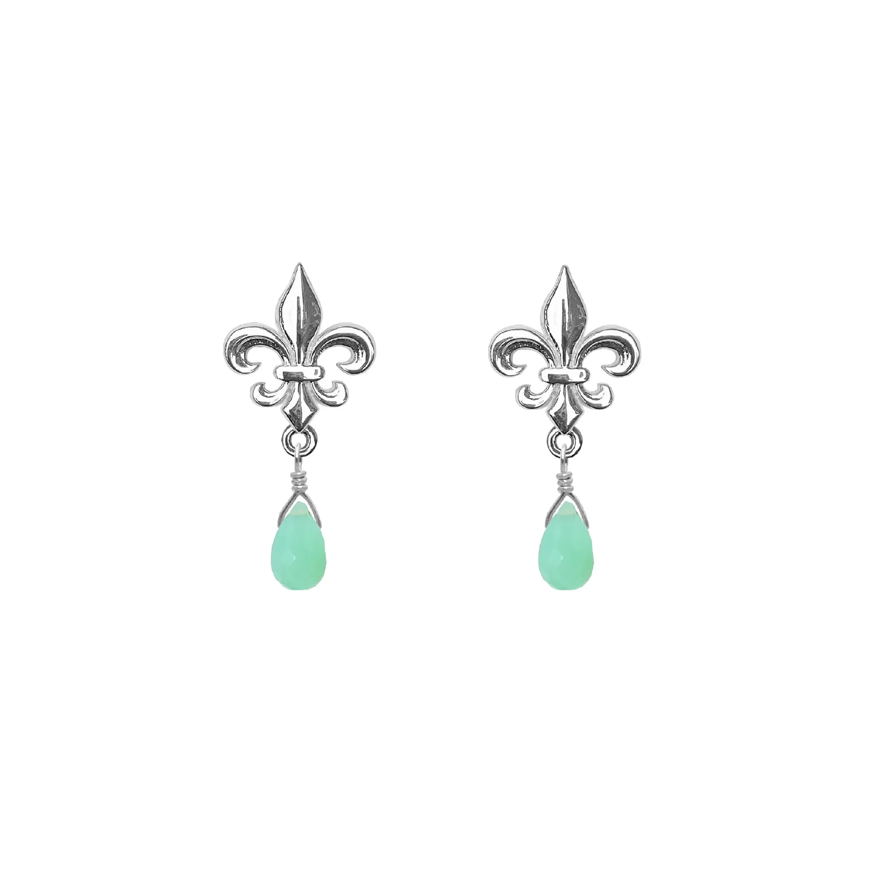Tiny Fleur de Lis Gemstone Post Earrings