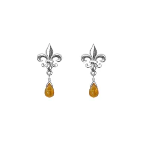 Tiny Fleur de Lis Gemstone Post Earrings