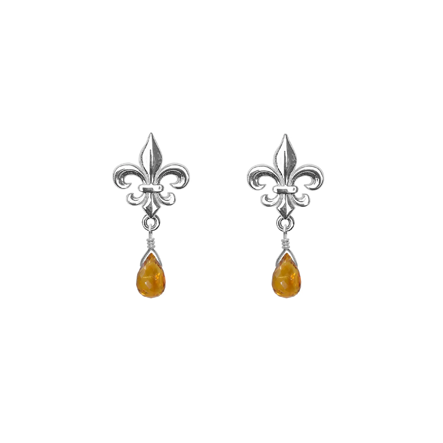 Tiny Fleur de Lis Gemstone Post Earrings