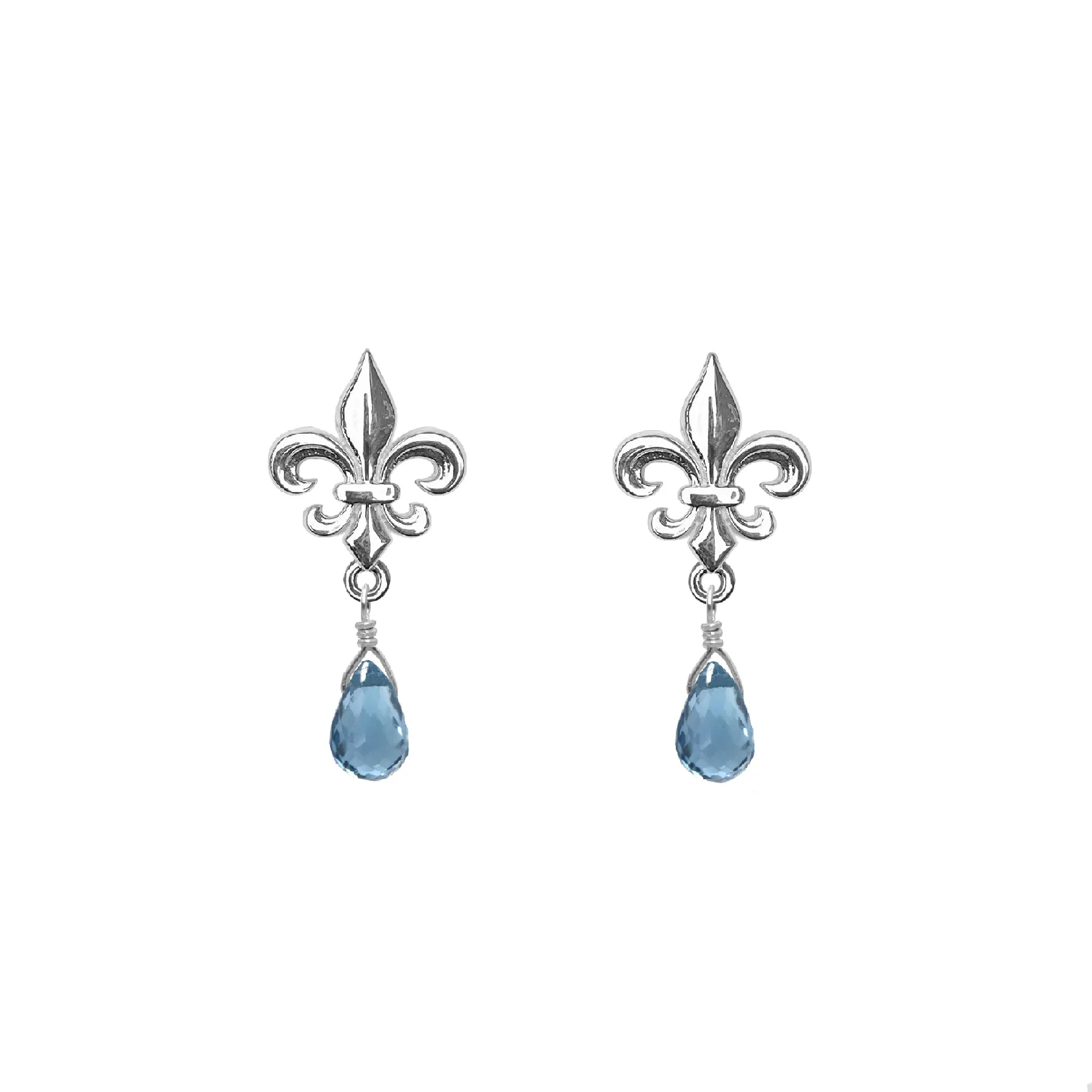 Tiny Fleur de Lis Gemstone Post Earrings