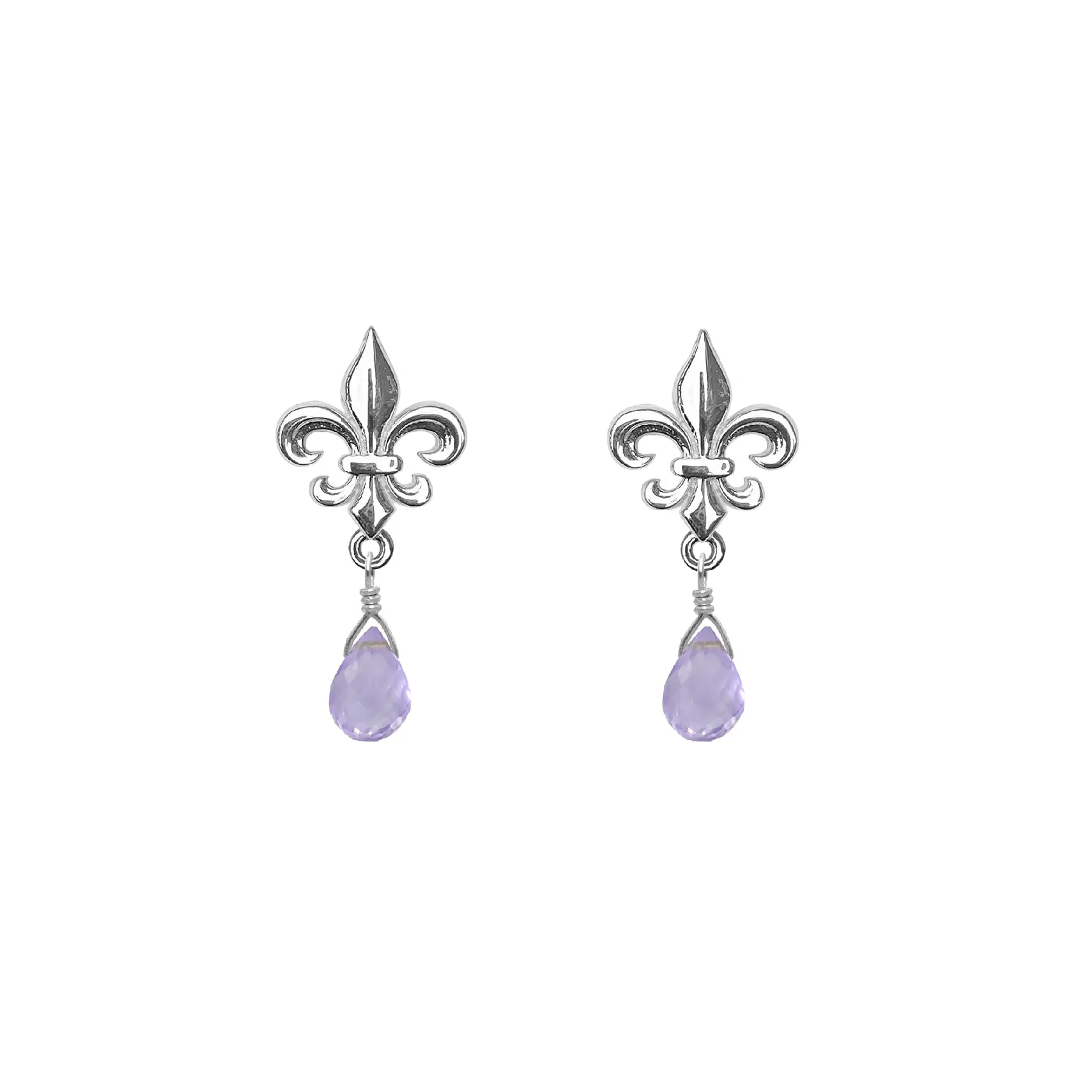 Tiny Fleur de Lis Gemstone Post Earrings