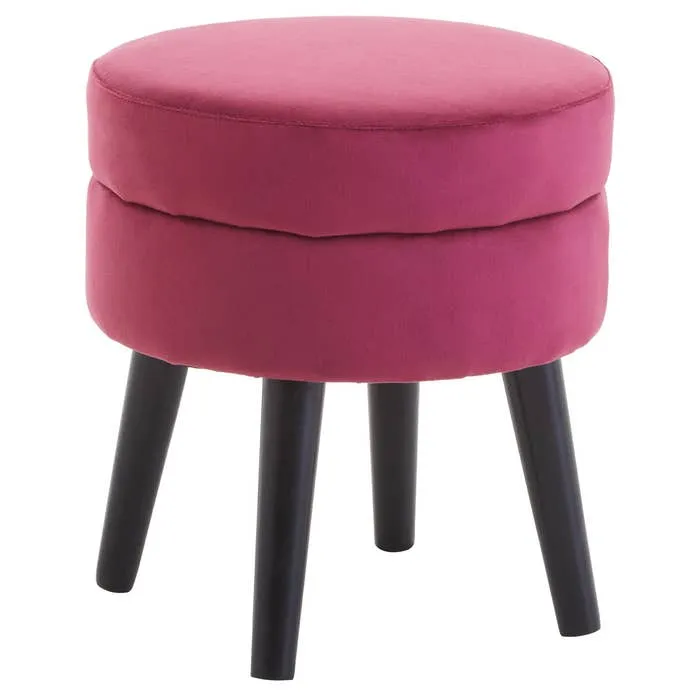 Wine Velvet Stool with Black Legs