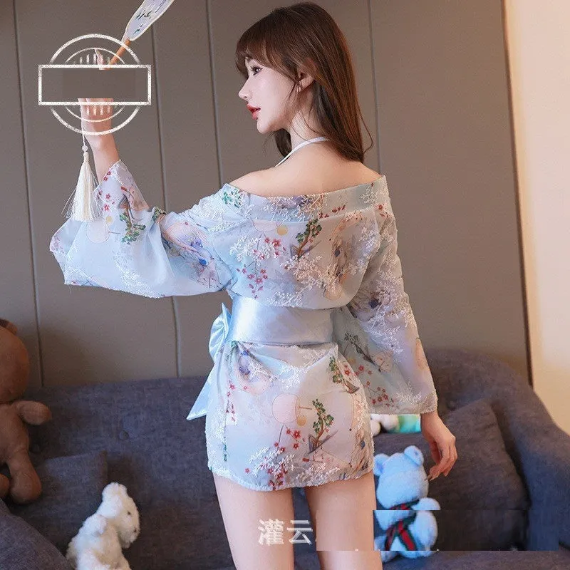 Women's Lingerie Sexy High-End Sensual Strap Nightdress Ice Silk Hanfu2025Hot-Selling Fashion Couple Bathrobe Set