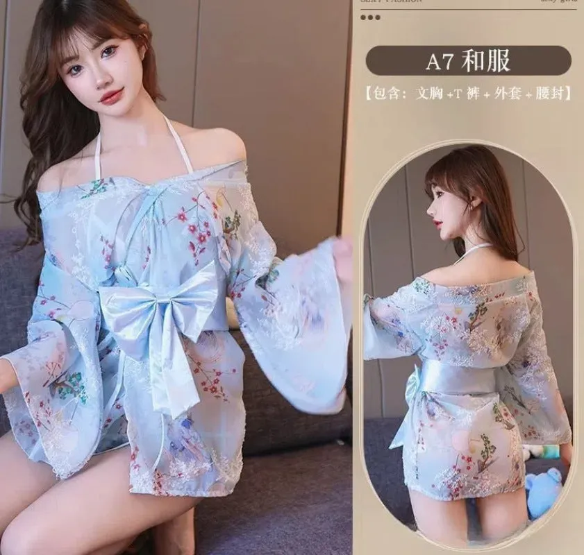 Women's Lingerie Sexy High-End Sensual Strap Nightdress Ice Silk Hanfu2025Hot-Selling Fashion Couple Bathrobe Set