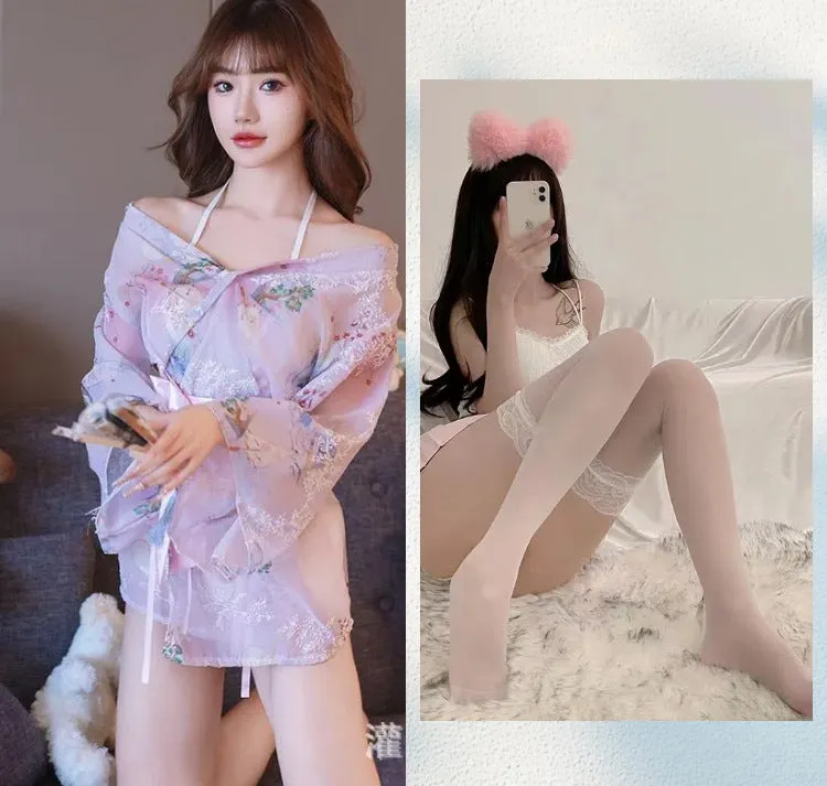 Women's Lingerie Sexy High-End Sensual Strap Nightdress Ice Silk Hanfu2025Hot-Selling Fashion Couple Bathrobe Set