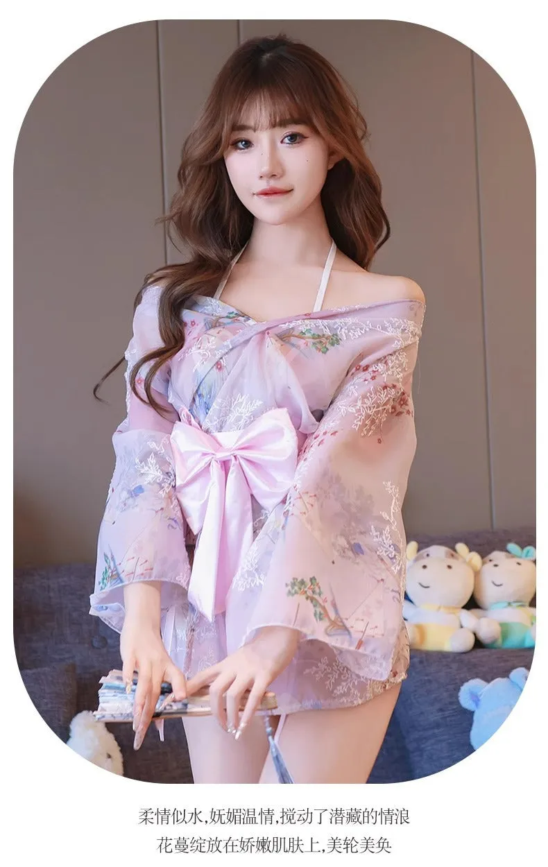 Women's Lingerie Sexy High-End Sensual Strap Nightdress Ice Silk Hanfu2025Hot-Selling Fashion Couple Bathrobe Set