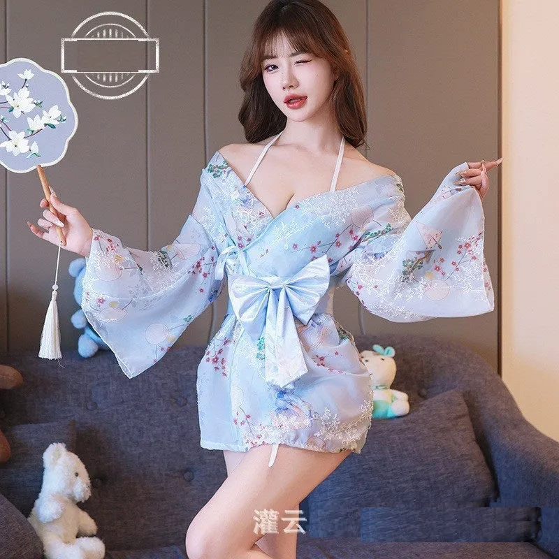 Women's Lingerie Sexy High-End Sensual Strap Nightdress Ice Silk Hanfu2025Hot-Selling Fashion Couple Bathrobe Set