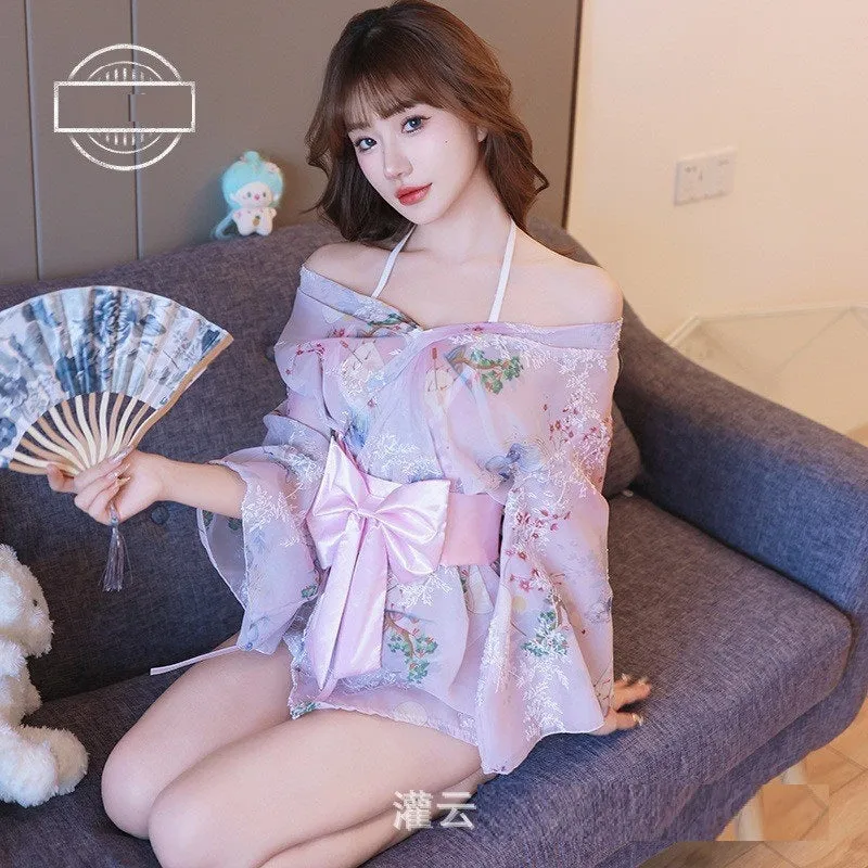 Women's Lingerie Sexy High-End Sensual Strap Nightdress Ice Silk Hanfu2025Hot-Selling Fashion Couple Bathrobe Set