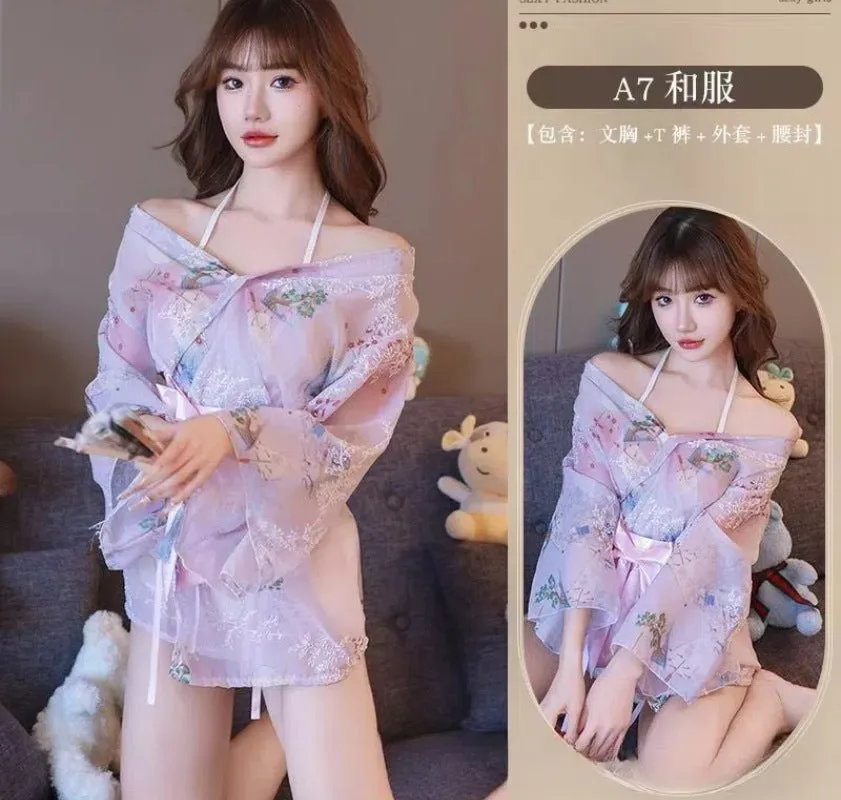 Women's Lingerie Sexy High-End Sensual Strap Nightdress Ice Silk Hanfu2025Hot-Selling Fashion Couple Bathrobe Set