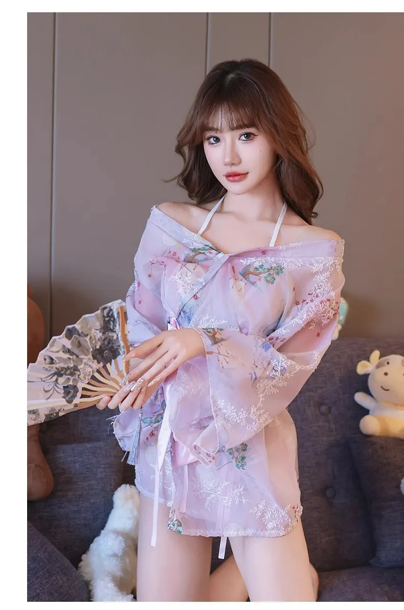 Women's Lingerie Sexy High-End Sensual Strap Nightdress Ice Silk Hanfu2025Hot-Selling Fashion Couple Bathrobe Set
